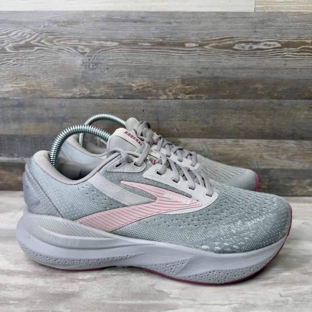 Brooks Adrenaline GTS 24 Women Size 8 Extra Wide 2E Running Shoes Grey Pink